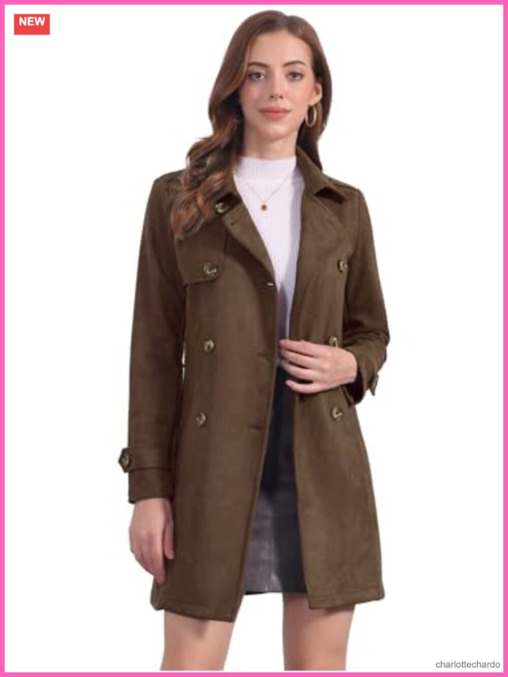 Faux Suede Trench Coat Double Breasted Belted Jacket